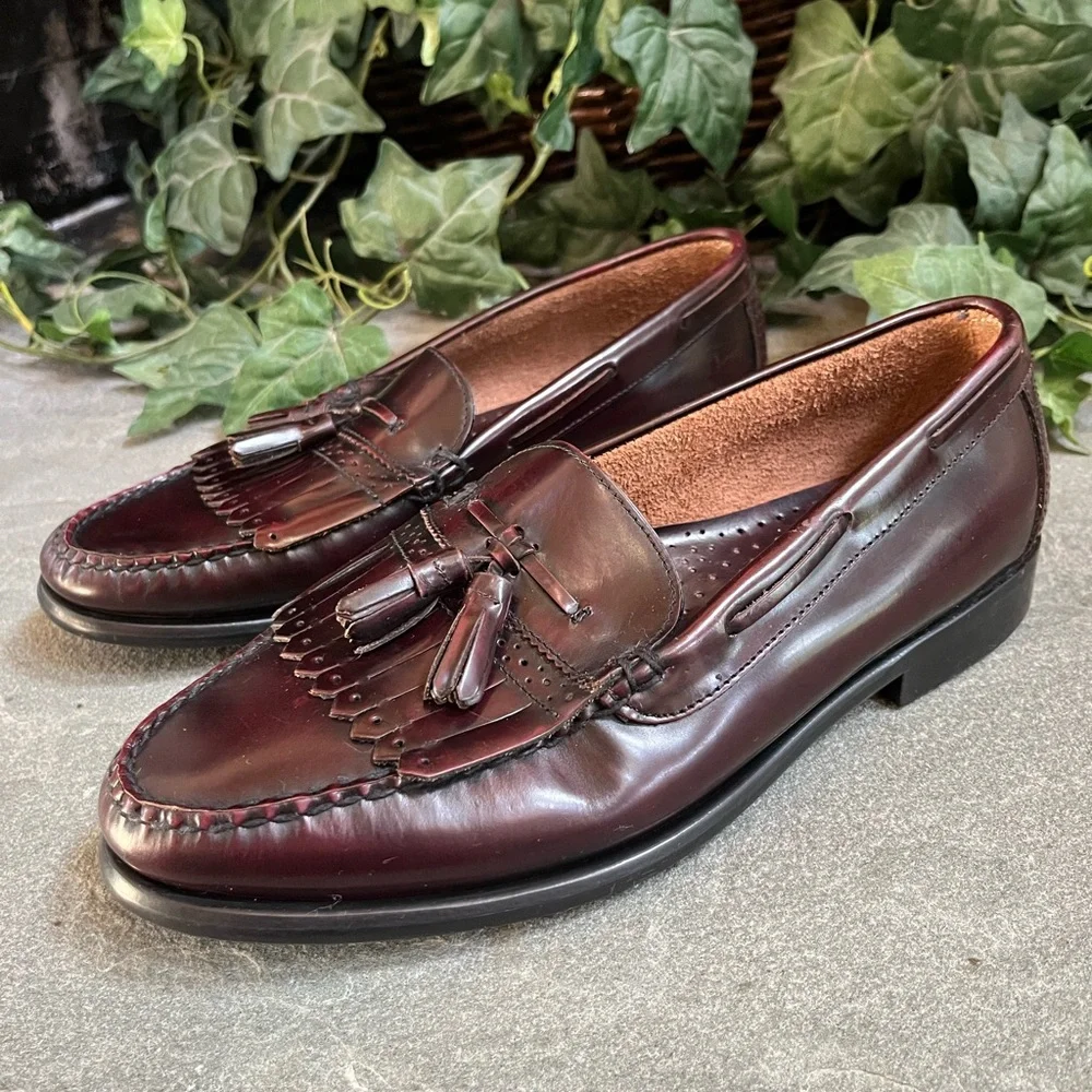 Bass Oxblood Leather Tassel Loafers Men’s 9.5 EEE Brompton Slip On Shoes Brazil